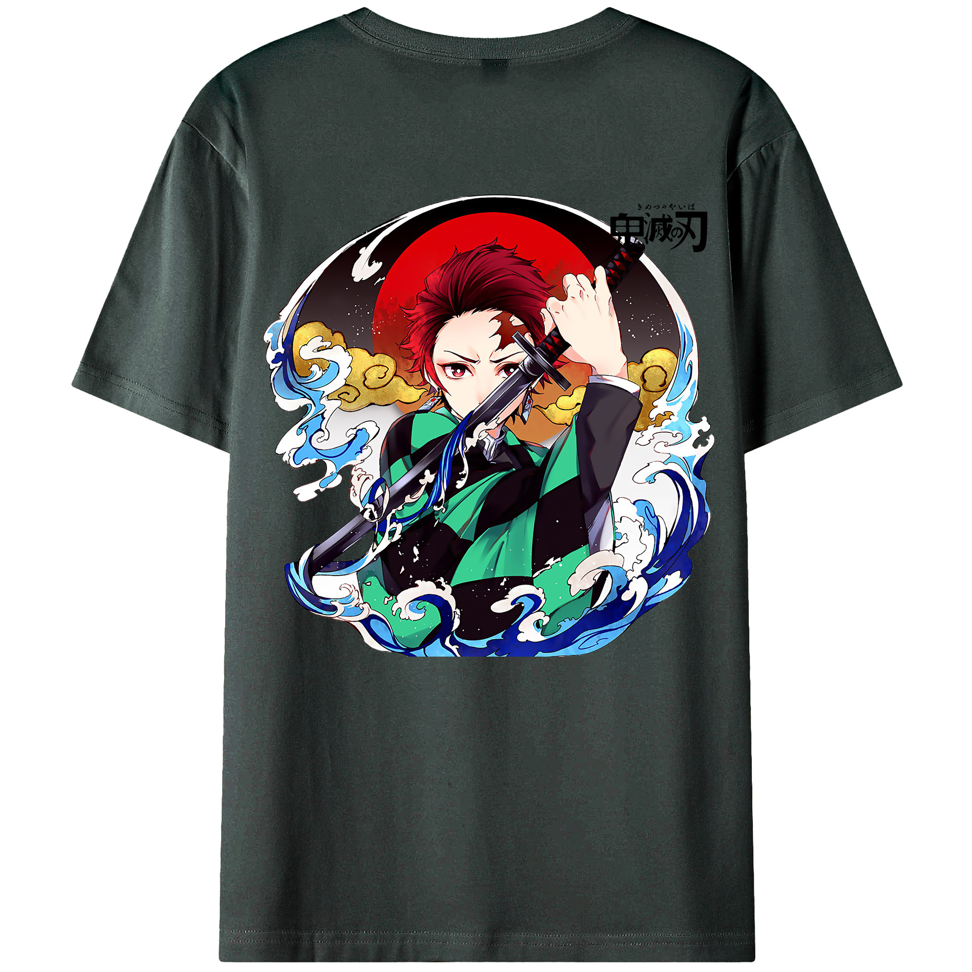 （画像用） 鬼滅の刃 竈門 炭治郎／かまど たんじろう Kamado Tanjirou 綿100％ メンズ半袖Tシャツ（バックプリント） 通気性